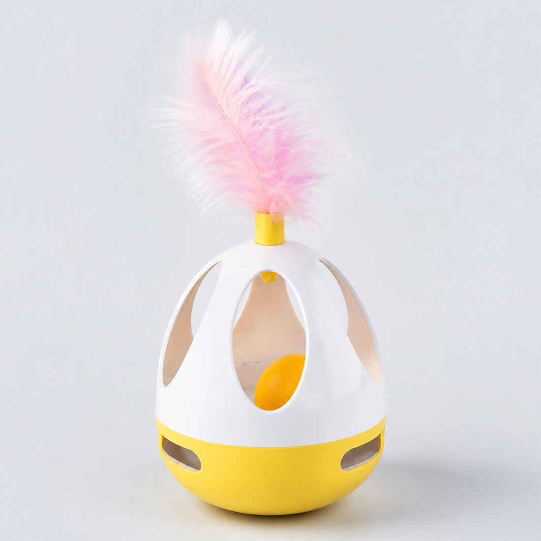Tumbler Cat Toy with Feather & Rolling Ball – 2 Colors