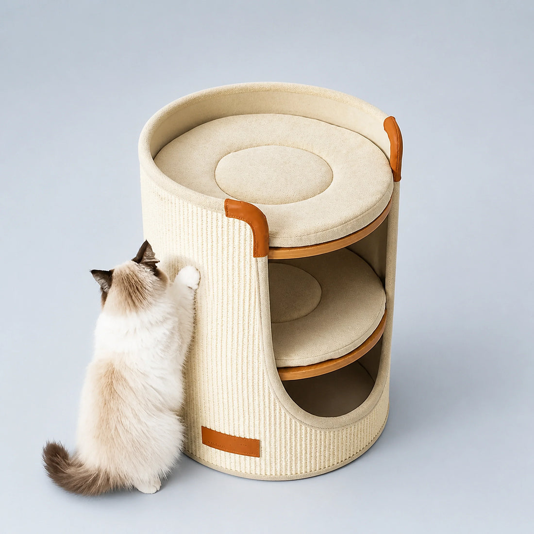 Two-Level Sisal Cat Scratcher Bed with Round Lounges