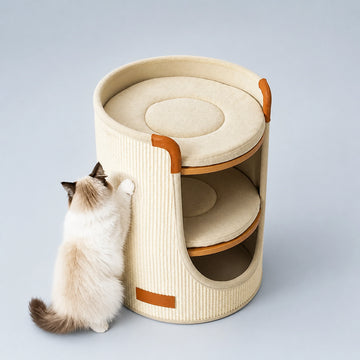 Two-Level Sisal Cat Scratcher Bed with Round Lounges