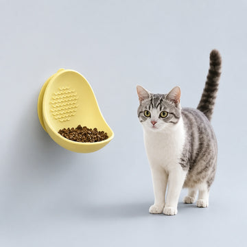 Wall-Mounted Cat Bowl with Textured Licking Panel