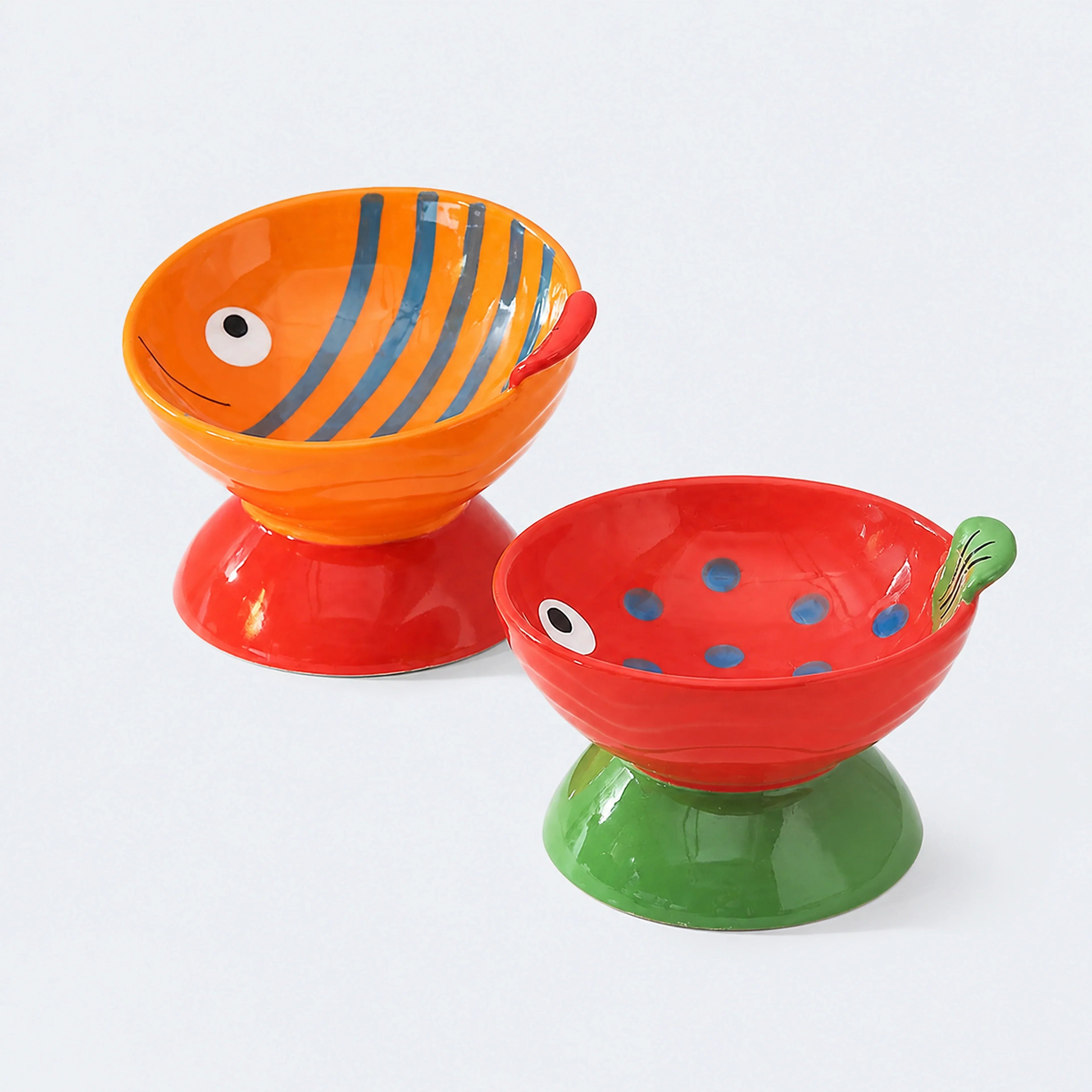 Whimsical Fruit & Fish Ceramic Cat Bowls – 2 Designs
