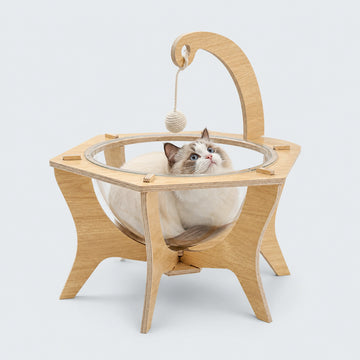 Wooden Space Capsule Cat Bed with Clear Bubble